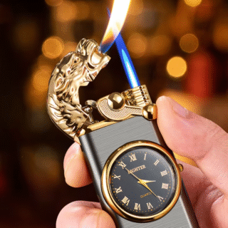 Briquet Lion à Double Flamme avec Horloge