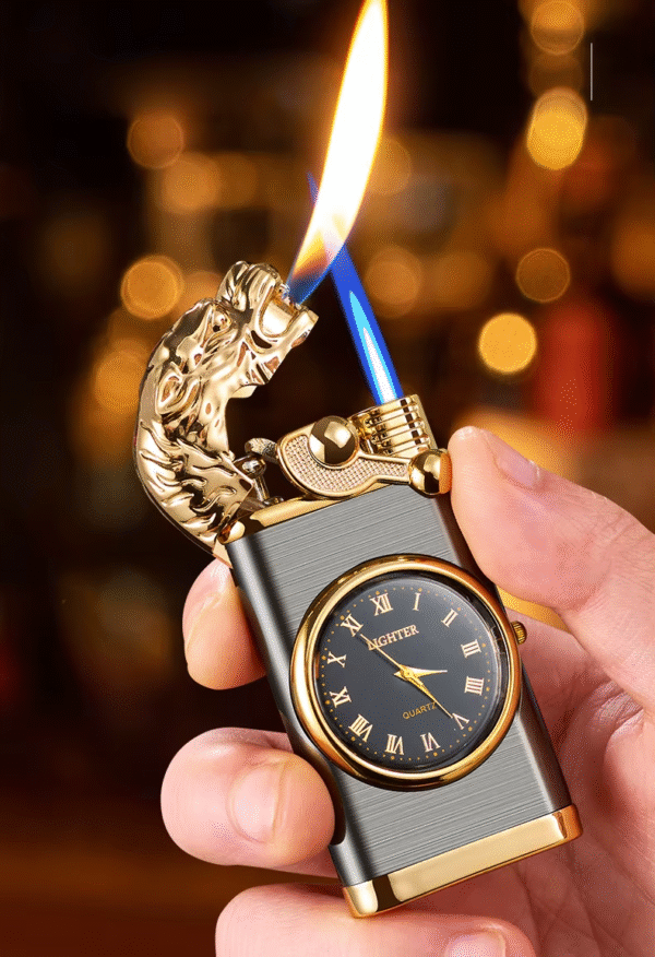 Briquet Lion à Double Flamme avec Horloge