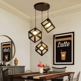 Suspension 3 Luminaire – Design Cube Métal Industriel